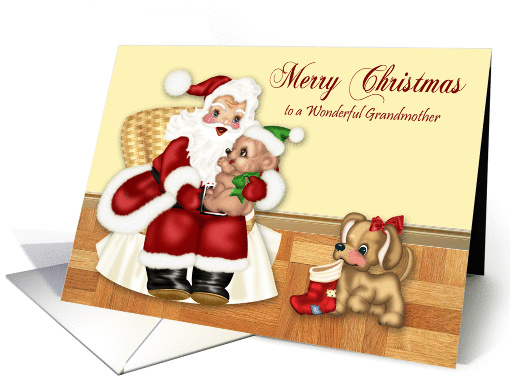 Christmas to Grandmother, Santa Claus holding bear, dog... (1087660)