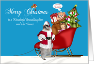 Christmas to Granddaughter and Fiance, Raccoon Santa Claus, sleigh card
