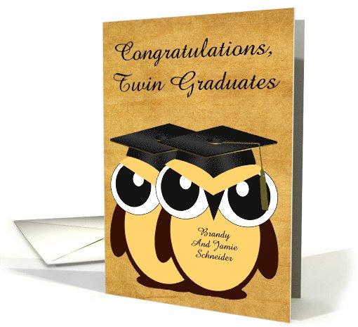 Congratulations, Twin Graduates, custom, Owls with black... (1089232)