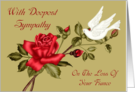 Sympathy For Loss Of Fiance, white dove with a red rose, green card