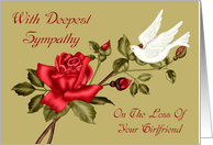 Sympathy For Loss Of Girlfriend, white dove with a red rose, green card