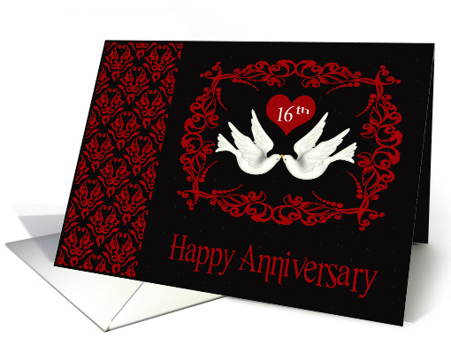 16th Wedding Anniversary with Two Beautiful White Doves Kissing card