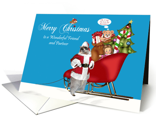 Christmas to Friend and Partner, Raccoon Santa Claus with... (1094750)