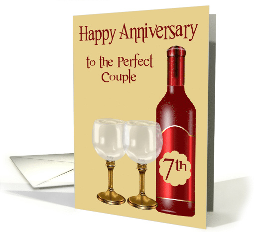 7th Wedding Anniversary to Couple with a Burgundy Wine Bottle card