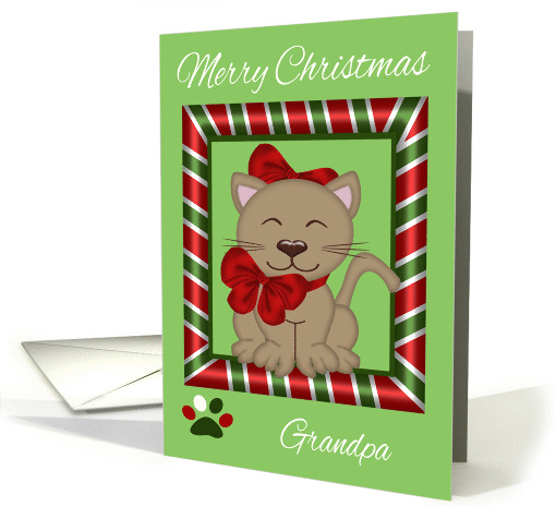 Christmas to Grandpa, cat lover, cat wearing red bows in a frame card
