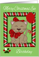 Birthday on Christmas Eve, cat lover, general, cat wearing red bows card