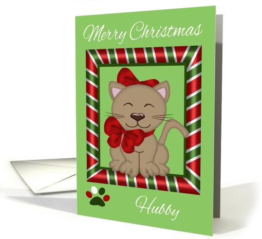 Christmas to Husband, cat lover, a cat wearing red bows... (1107830)