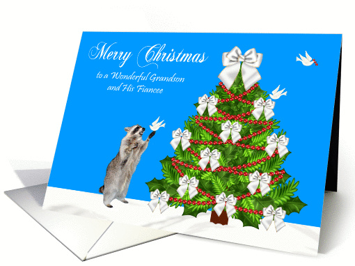 Christmas to Grandson and Fiancee, Raccoon with dove,... (1109852)