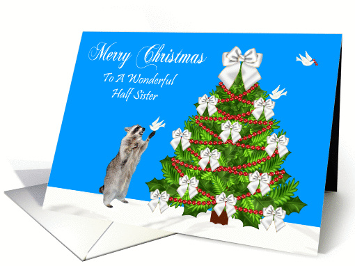 Christmas To Half Sister, Raccoon with a dove and a... (1110604)