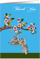 Thank You, general, raccoon pushing another raccoon on a tree swing card