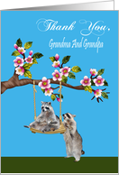 Thank You To Grandma And Grandpa, raccoon pushing another raccoon card