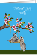 Thank You to Husband with a Raccoon Pushing a Raccoon on a Tree Swing card