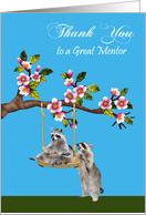 Thank You To Mentor, raccoon pushing another raccoon on a tree swing card