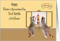 Teacher Appreciation Day To Art Teacher, raccoons painting light house card