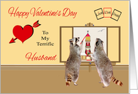 Valentine’s Day to Husband with Raccoons Painting a Light House card