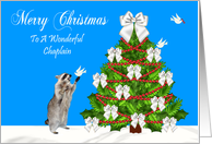 Christmas To Chaplain, Raccoon with a dove and a decorated tree card