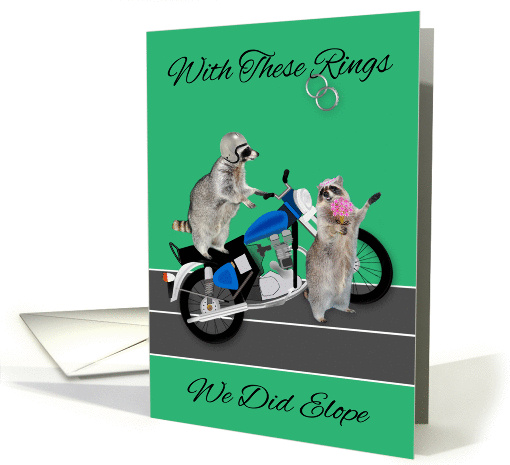 Invitations, Elopement Party, motorcycle theme, two cute raccoons card
