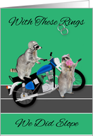 Invitations, Elopement Party, motorcycle theme, two cute raccoons card