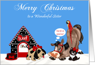 Christmas to Sister with a Group of Adorable Animals in the Snow card