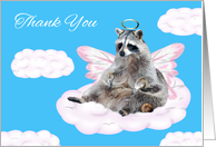 Thank You with a Angel Winged Raccoon and a Halo Sitting on a Cloud card