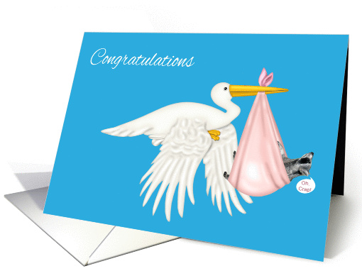 Congratulations, Baby Girl, Stork carrying a raccoon in a... (1125416)