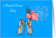 Armed Forces Day with Armed Raccoons Holding onto an American Flag card