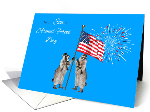 Armed Forces Day to Son, Armed raccoons with a a flag and... (1126044)