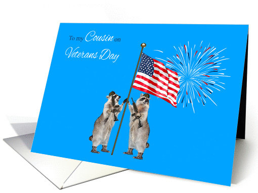 Veterans Day To Cousin, armed raccoons with flag and... (1126478)