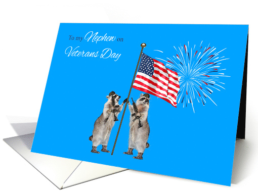 Veterans Day to Nephew with Armed Patriotic Raccoons... (1126496)