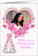 Invitations, Be My Bridesmaid, custom photo card, gown, flower frame card