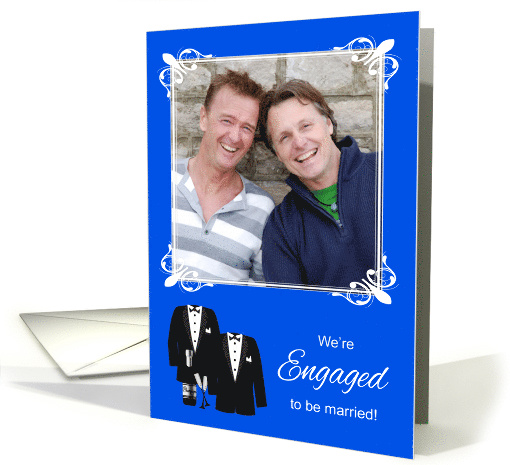 Announcement, We're Engaged Photo Card, gay, two tuxedos,... (1128458)