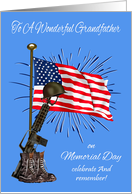 Memorial Day To Grandfather, combat boots, rifle, helmet, USA flag card