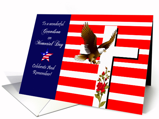 Memorial Day to Grandson, Eagle flying in front of white... (1132726)