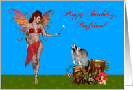 Birthday To Boyfriend, Sexy fairy with magic wand, raccoon on stump card