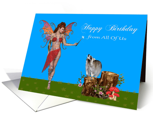 Birthday from All Of Us, Sexy fairy with magic wand and a raccoon card