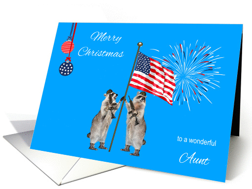 Christmas To Military Aunt, armed raccoons with flag with... (1138898)