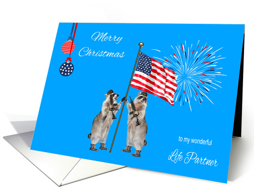 Christmas To Military Life Partner, armed raccoons, flag,... (1138910)