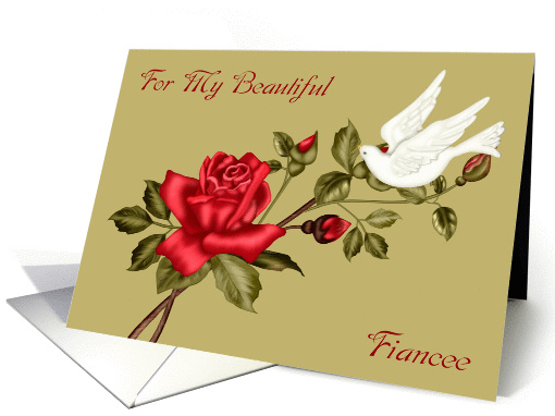 Love and Romance to Fiancee, white dove with a red rose... (1139636)