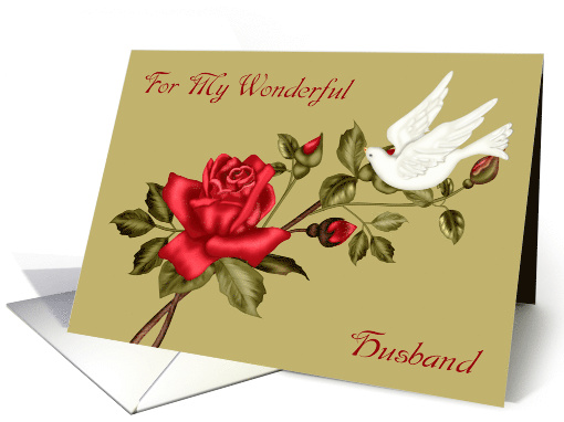 Love And Romance to Husband with a White Dove and Red Roses card