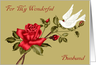 Love And Romance to Husband with a White Dove and Red Roses card