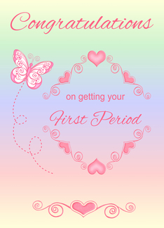 Congratulations on Getting First Period with Pink Hearts and Butterfly