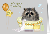 103rd Birthday, general, humor, soapy raccoon in bathtub, balloons card