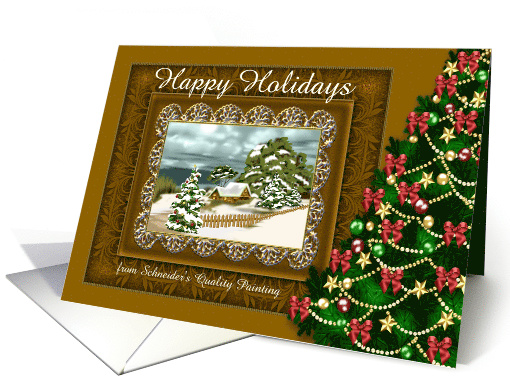 Happy Holidays, Business, custom name, Deep gold fancy frame card