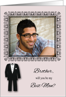 Invitations, Photo Card, Brother Will You Be My Best Man, black tuxedo card