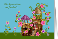 Invitations, Renovations Finished Party, little raccoons, fairy house card