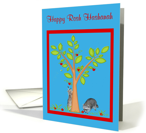 Rosh Hashanah with Two cute Raccoons Under an Apple Tree card