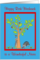 Rosh Hashanah to Niece with Raccoons Next to an Apple Tree card