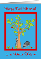 Rosh Hashanah to Friend with Two Raccoons Under an Apple Tree card