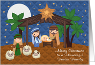 Christmas to Foster Family, Nativity Scene With Baby Jesus, stars card