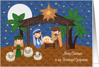 Christmas to Godparents with a Nativity Scene and Baby Jesus card